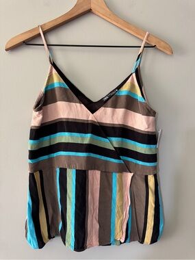 Zara | Brown, Black and Turquoise Striped Top | XS
